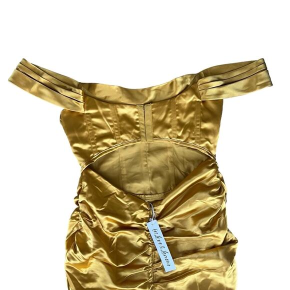 For Love & Lemons Women’s Drew Mini Bustier Draped Dress in Golden Yellow Satin - Picture 8 of 12